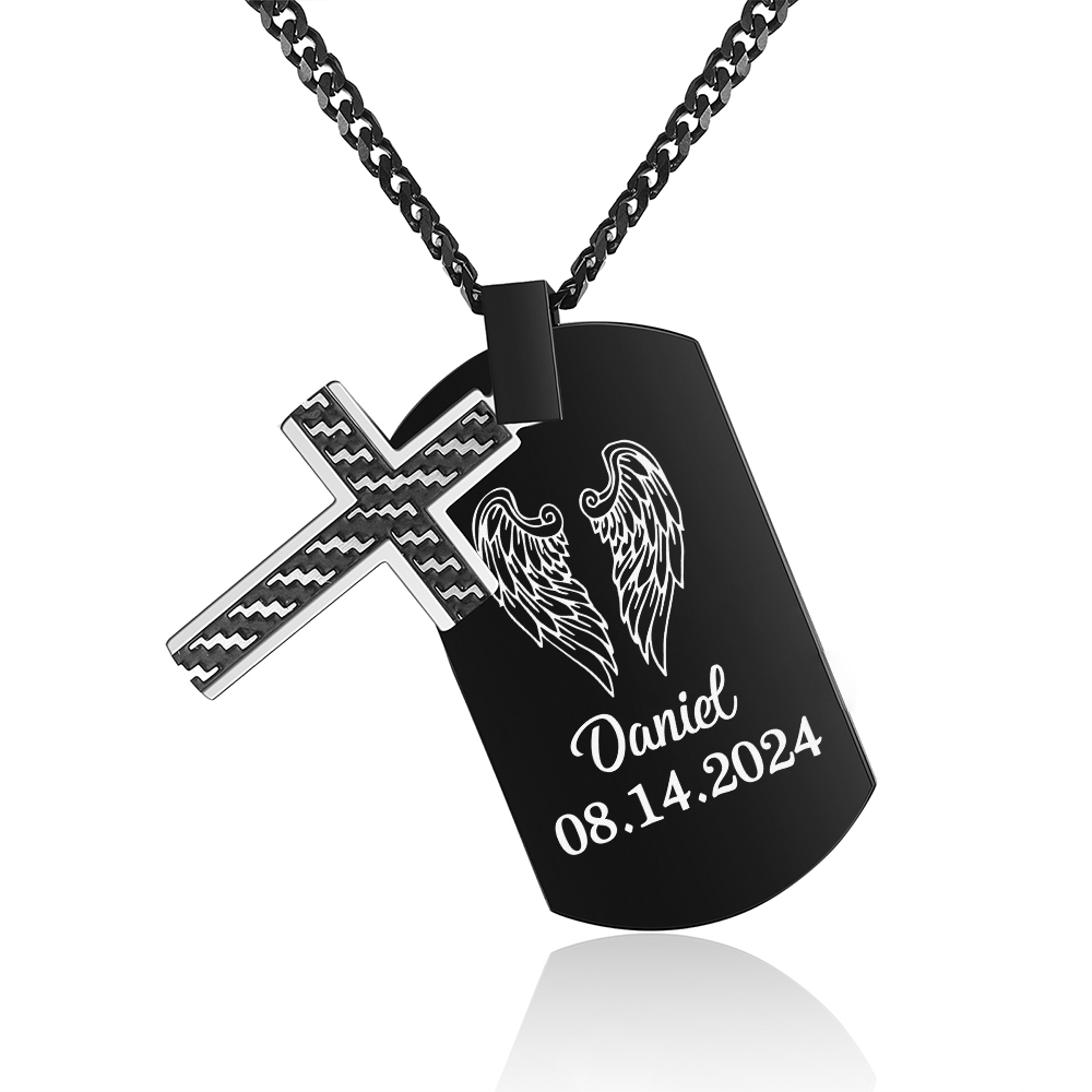 Collier Personnalisé Homme avec Prénom et Date Collier Croix et Ailes|Jessemade