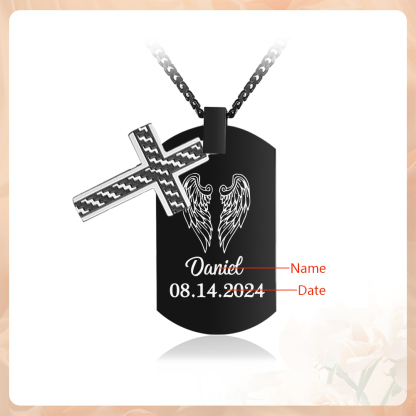 Collier Personnalisé Homme avec Prénom et Date Collier Croix et Ailes｜Jessemade