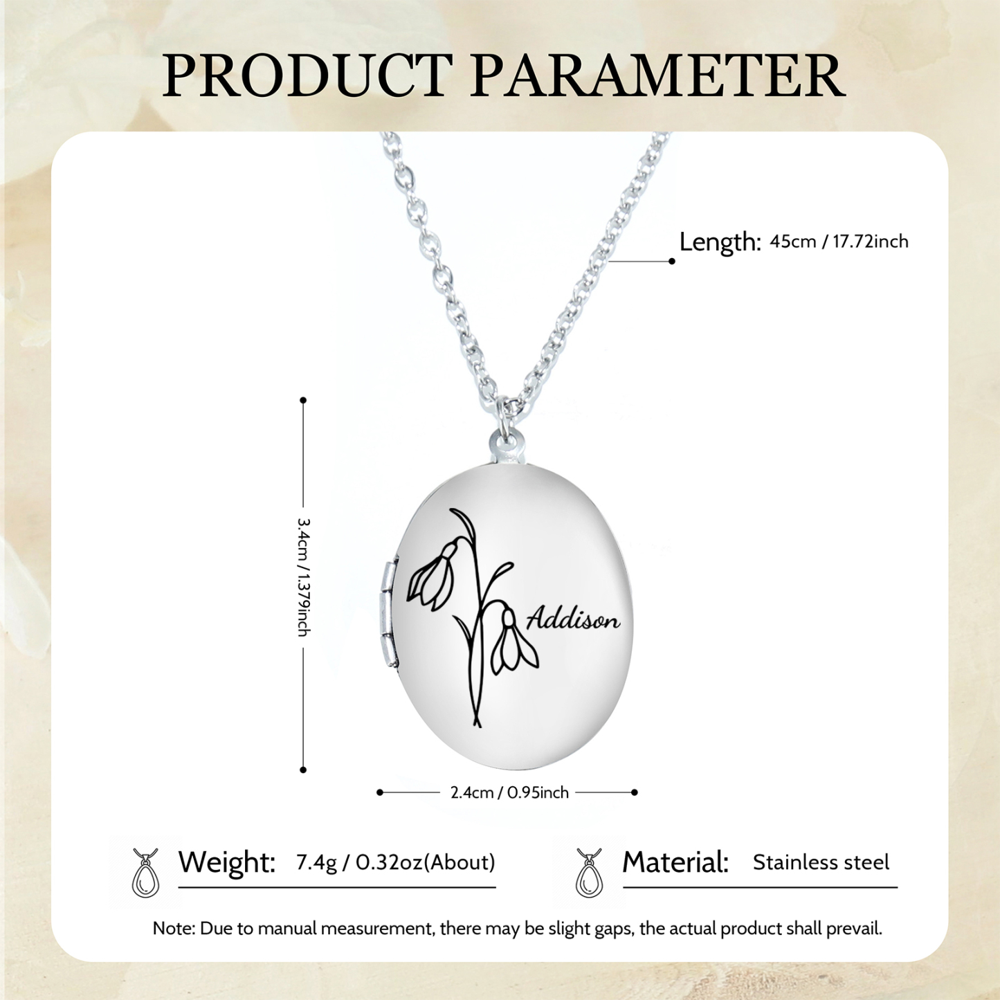 Collier Personnalisé en acier inoxydable Ovale Personnalisable avec Fleur de Naissance et Photos | Jessemade