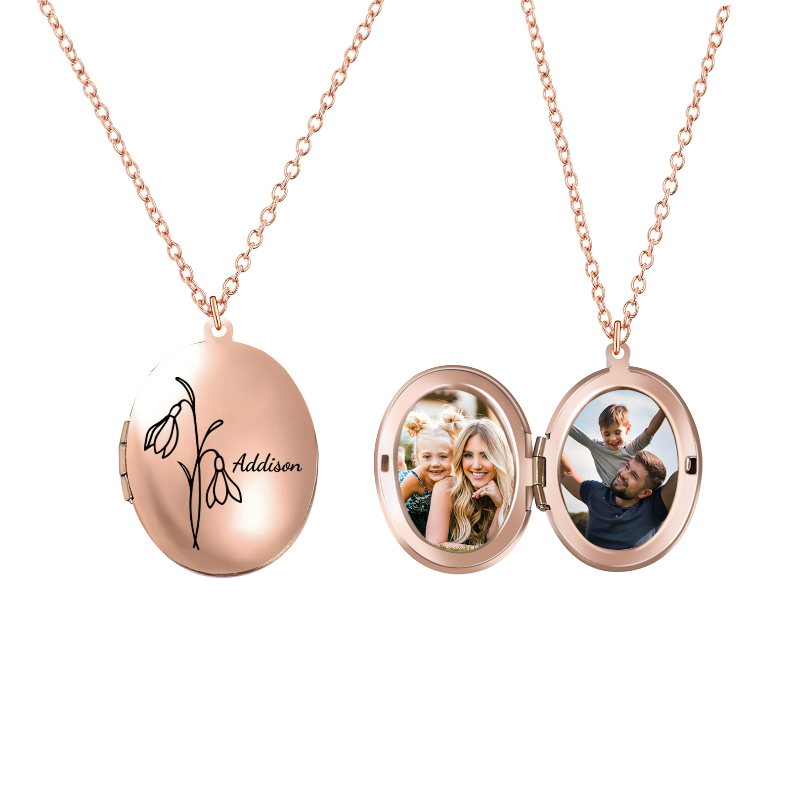 Collier Personnalisé en acier inoxydable Ovale Personnalisable avec Fleur de Naissance et Photos | Jessemade