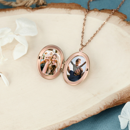 Collier Personnalisé en acier inoxydable Ovale Personnalisable avec Fleur de Naissance et Photos | Jessemade