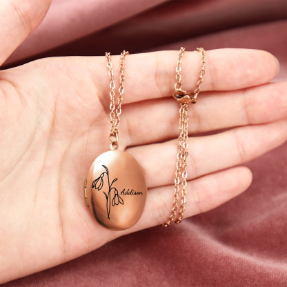 Collier Personnalisé en acier inoxydable Ovale Personnalisable avec Fleur de Naissance et Photos | Jessemade