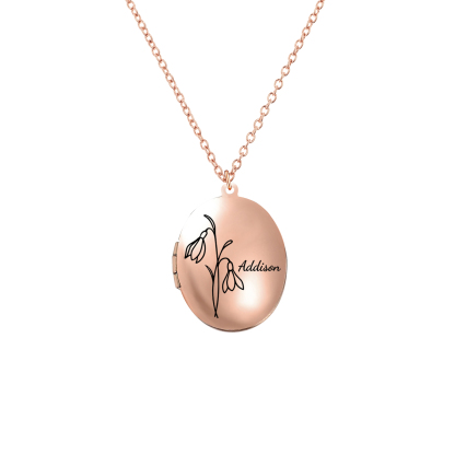 Collier Personnalisé en acier inoxydable Ovale Personnalisable avec Fleur de Naissance et Photos | Jessemade