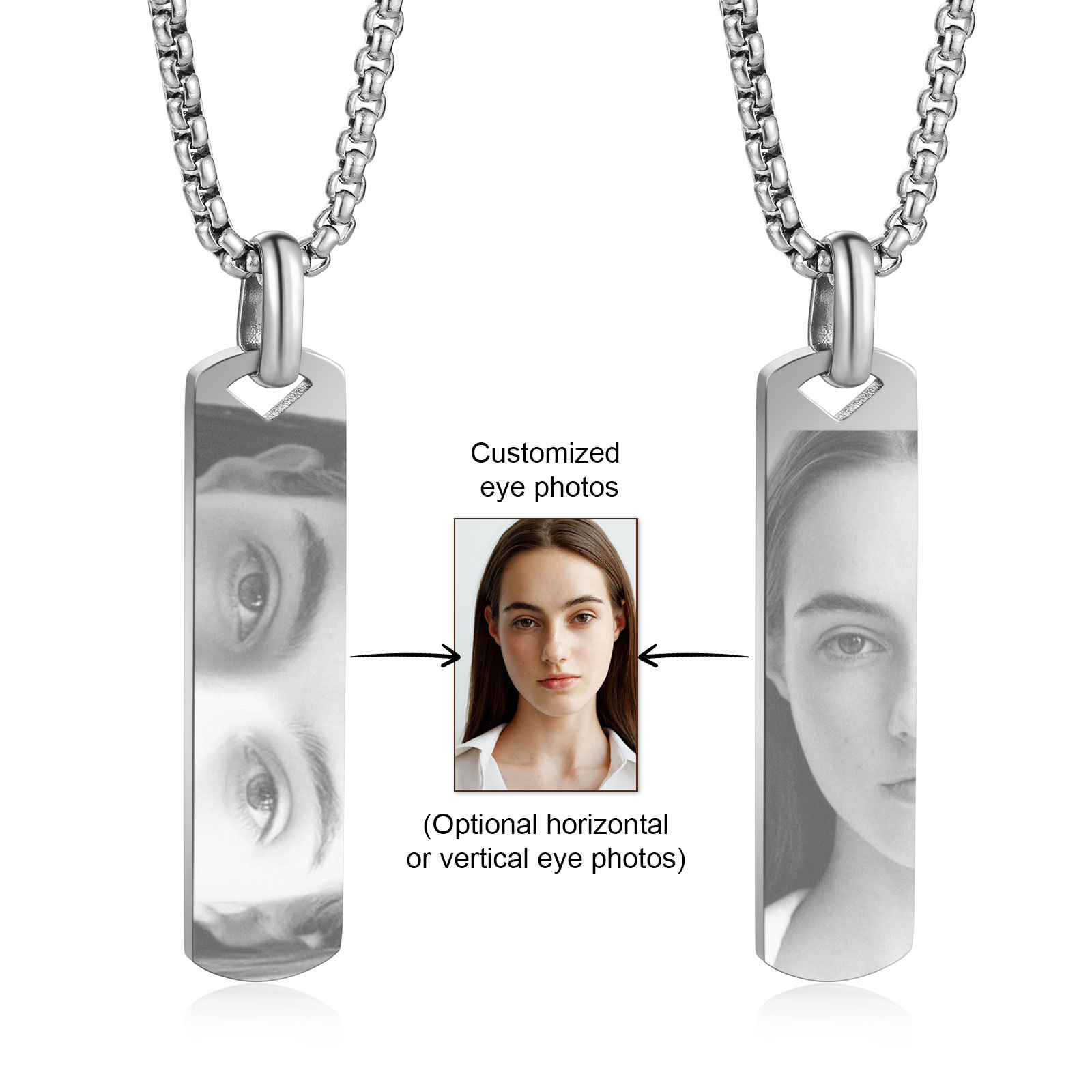 Collier Personnalisé Gravé Photo des Yeux Argent/Noir/Or | Jessemade