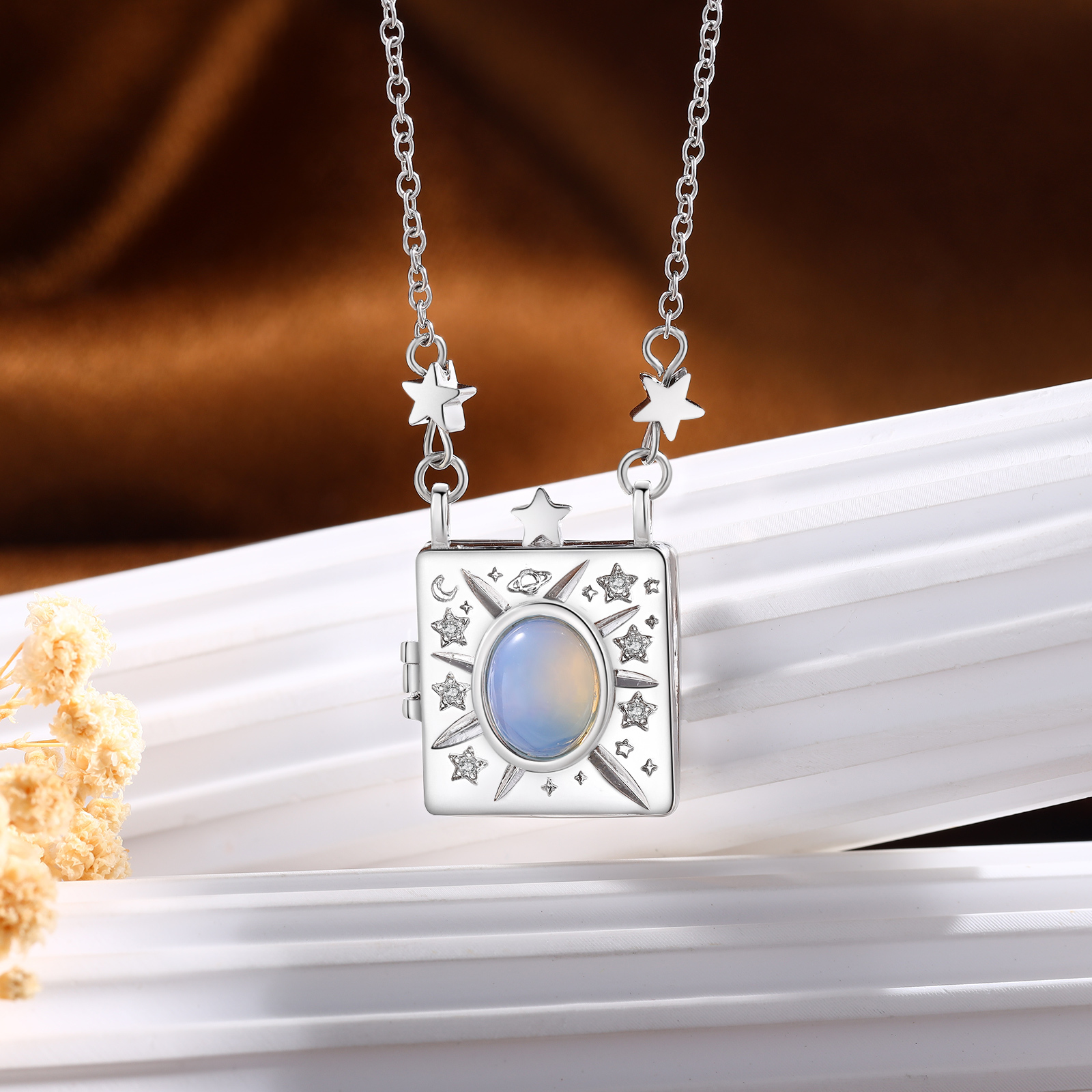 Collier Étoile & Opale 2 Photos Personnalisées pour Femme | Jessemade