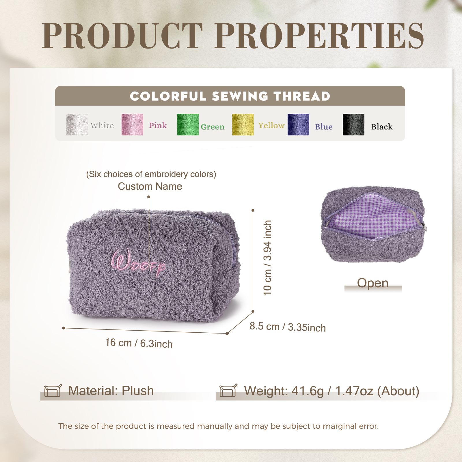 Trousse de Maquillage Personnalisé avec Broderie Prénom en Tissu Doux pour Femme | Jessemade