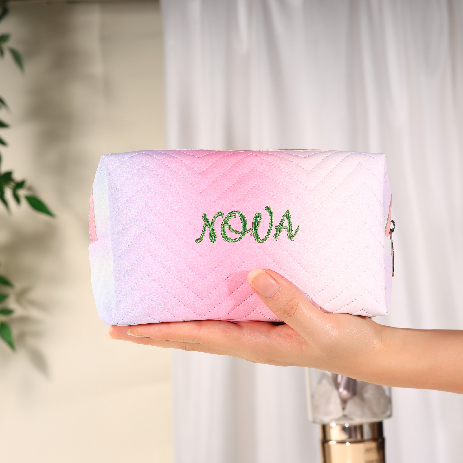 Trousse de Maquillage Personnalisé avec Broderie Prénom en Cuir PU pour Femme | Jessemade