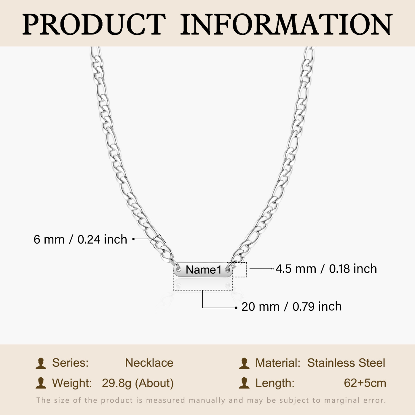 Collier en acier inoxydable Personnalisé avec 1 Prénom Collier pour Homme | Jessemade