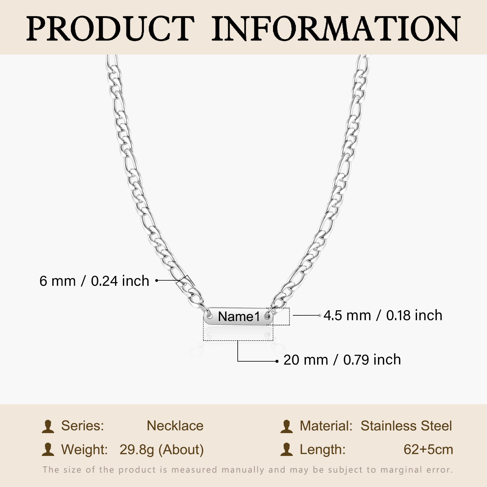 Collier en acier inoxydable Personnalisé avec 1 Prénom Collier pour Homme | Jessemade