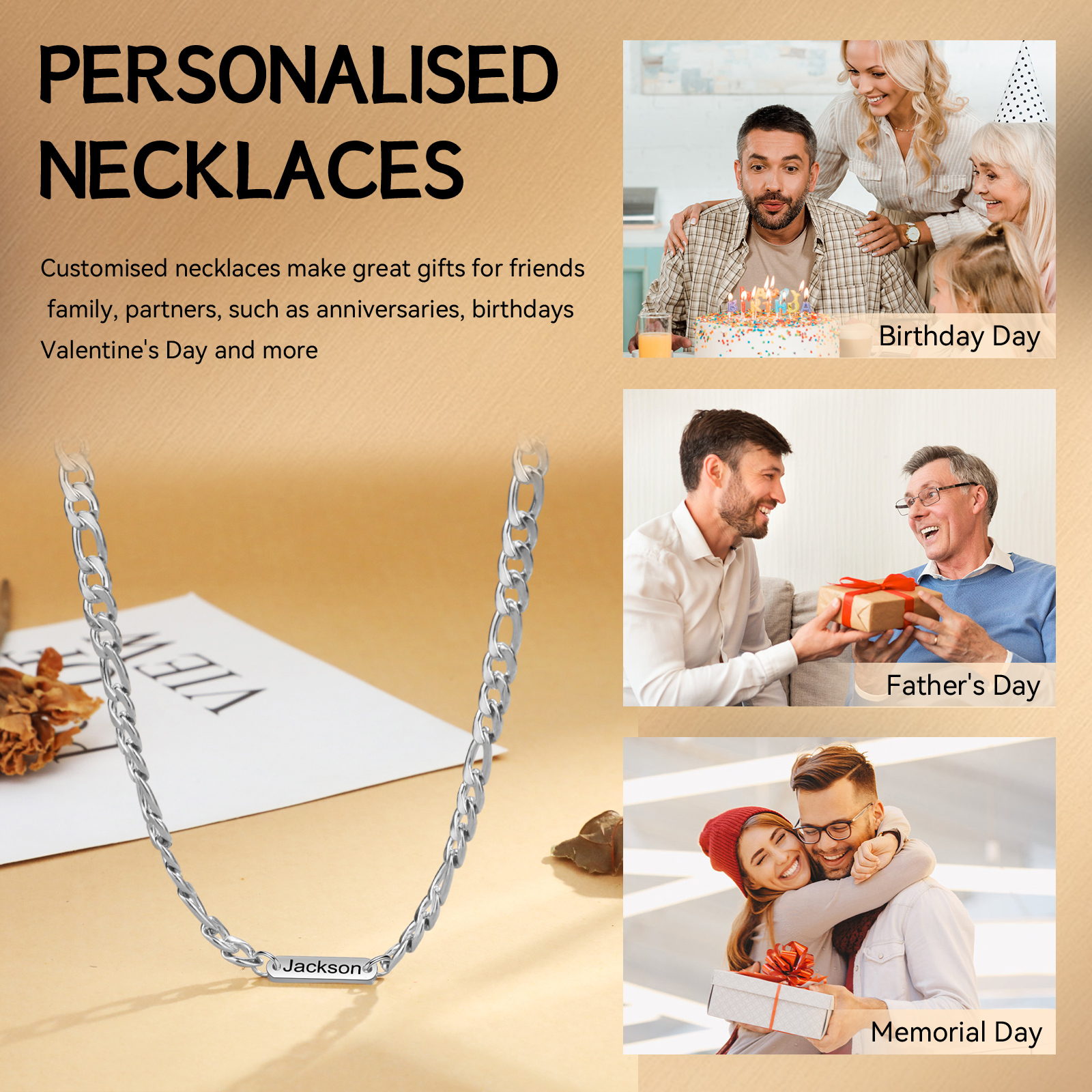 Collier en acier inoxydable Personnalisé avec 1 Prénom Collier pour Homme | Jessemade