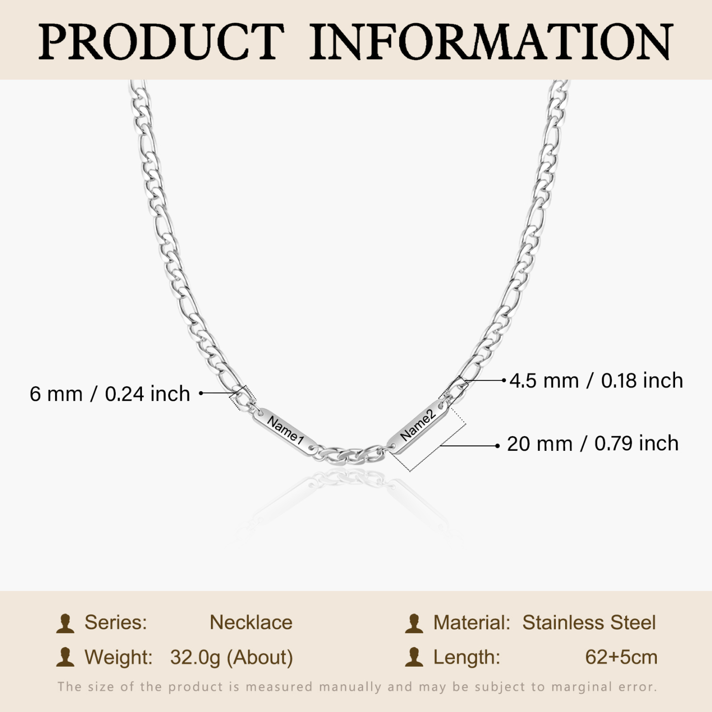 Collier en acier inoxydable Personnalisé avec 2 Prénoms Collier pour Homme | Jessemade