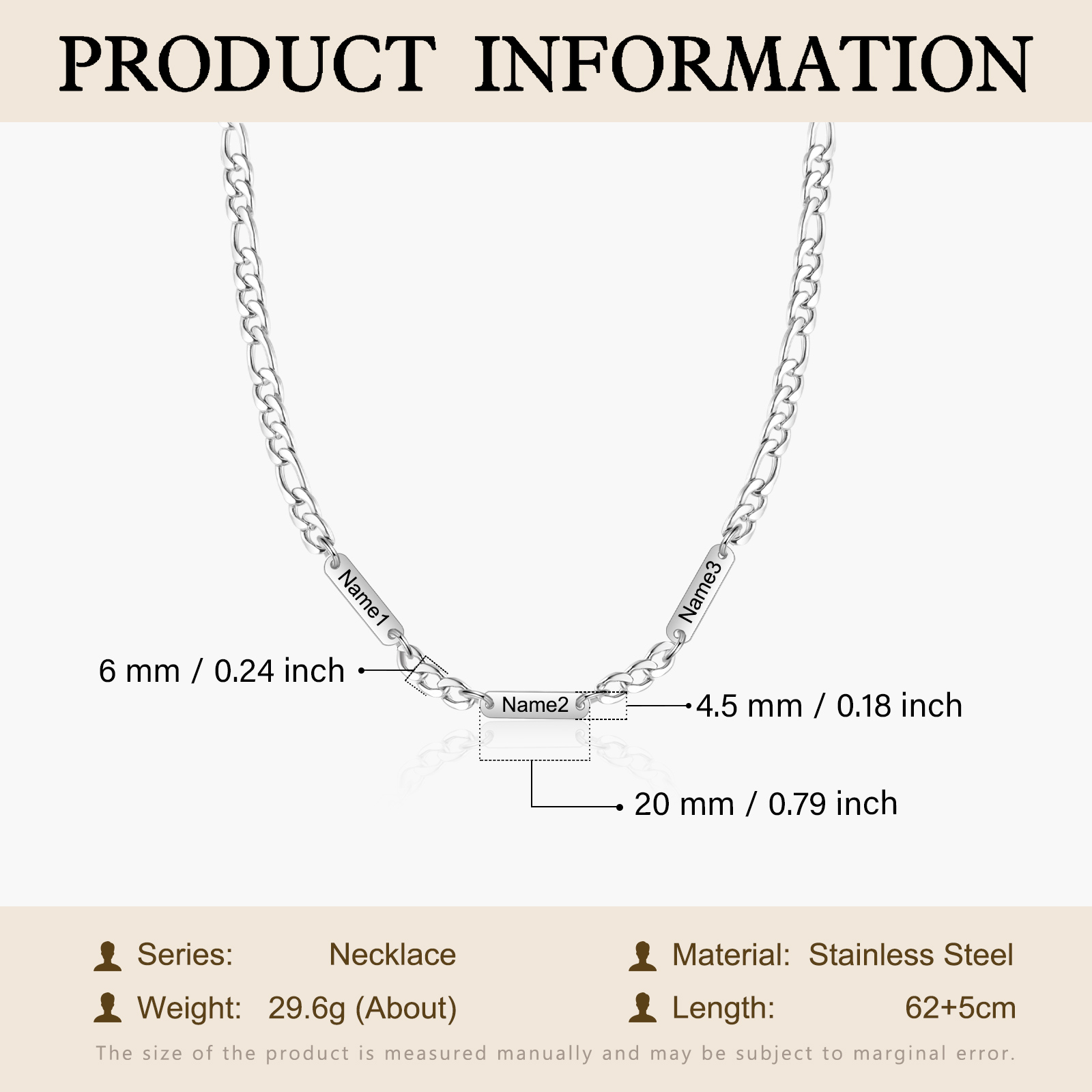 Collier en acier inoxydable Personnalisé avec 3 Prénoms Collier pour Homme | Jessemade