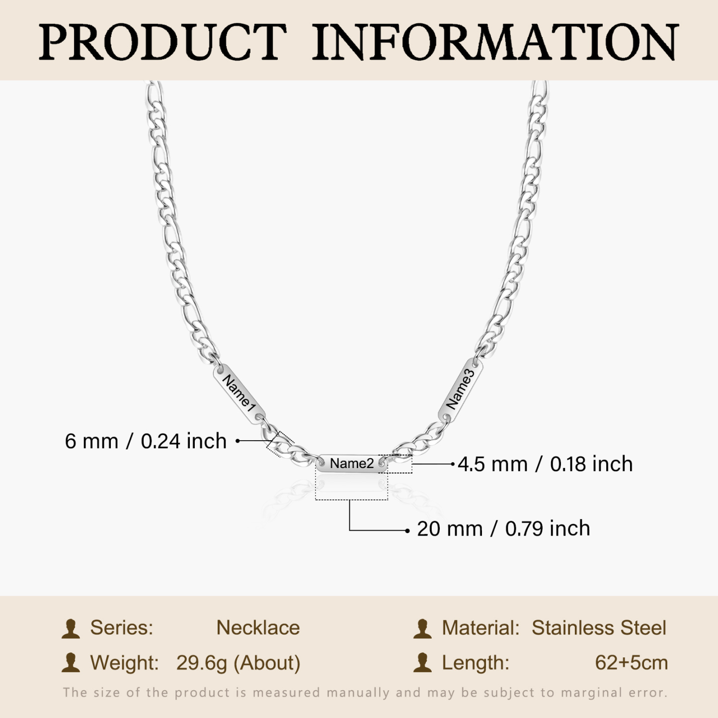 Collier en acier inoxydable Personnalisé avec 3 Prénoms Collier pour Homme | Jessemade