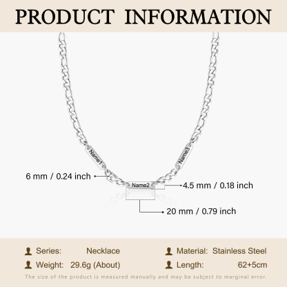 Collier en acier inoxydable Personnalisé avec 3 Prénoms Collier pour Homme | Jessemade