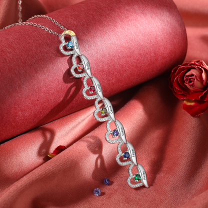 Collier en forme de cœur Personnalisé 7 Prénoms avec  Pierres de Naissance Collier Personnalisé pour Femme | Jessemade