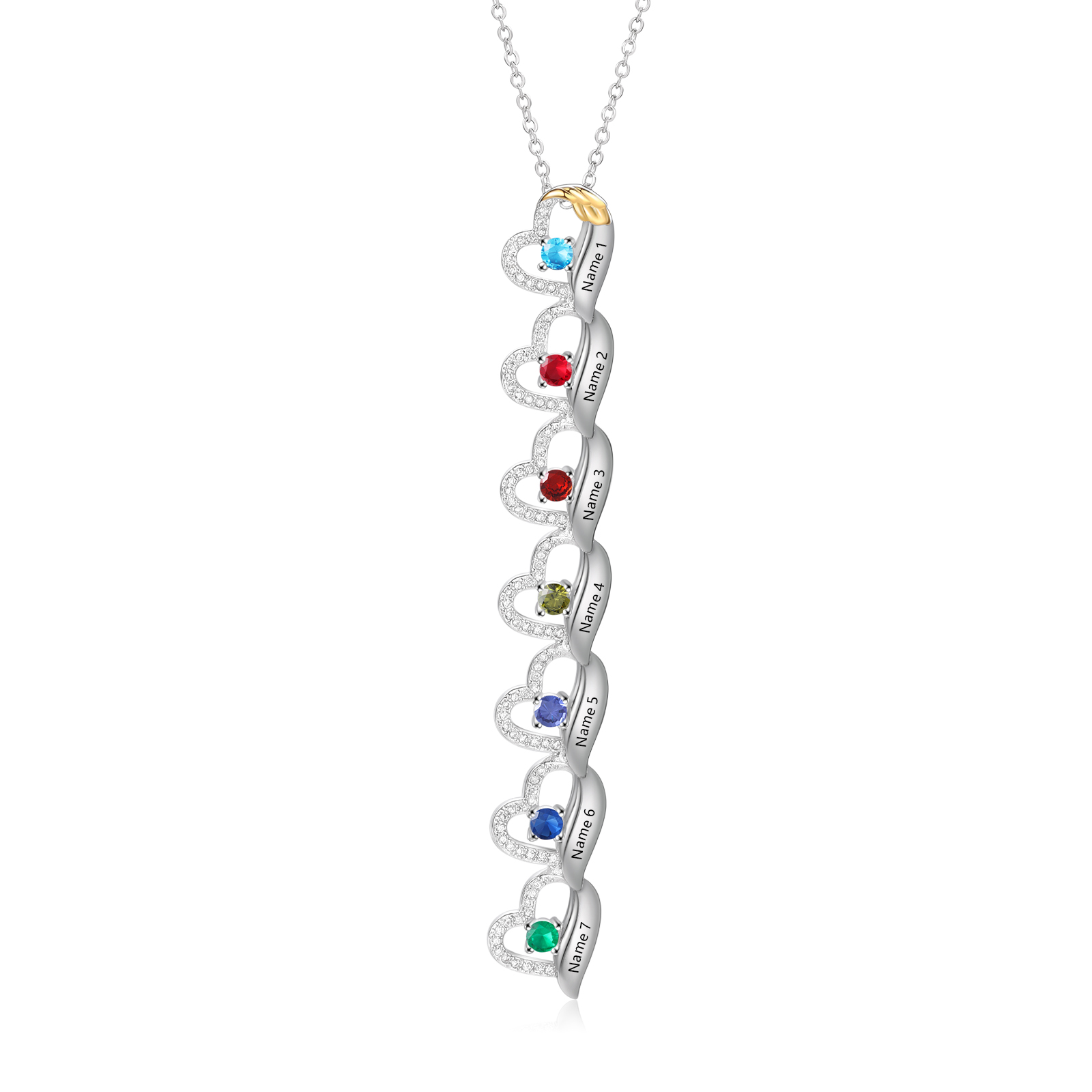 Collier en forme de cœur Personnalisé 7 Prénoms avec  Pierres de Naissance Collier Personnalisé pour Femme | Jessemade