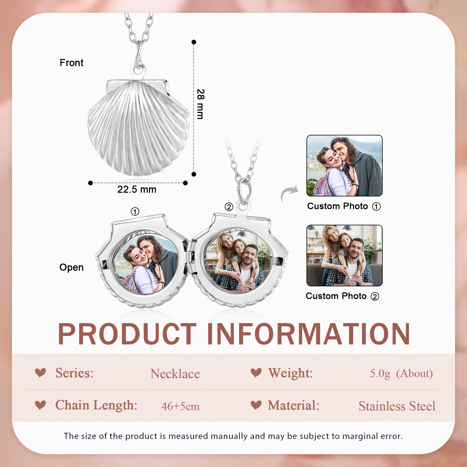 Collier en forme de coquillage Personnalisé avec 2 Photos Collier Personnalisé pour Femme | Jessemade