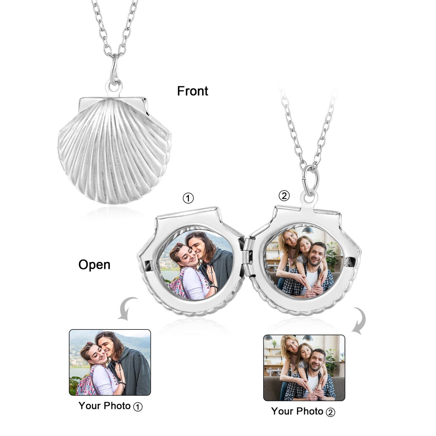 Collier en forme de coquillage Personnalisé avec 2 Photos Collier Personnalisé pour Femme | Jessemade