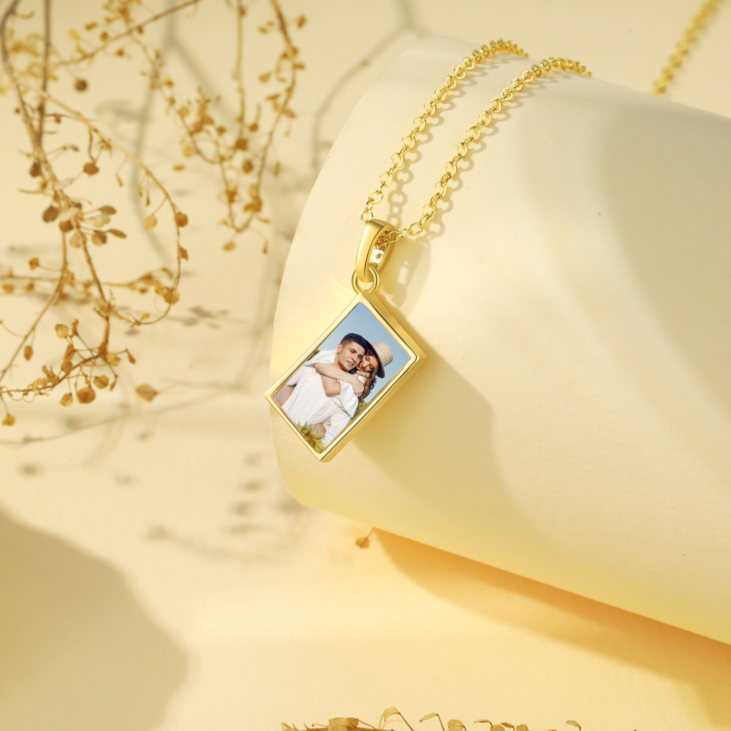 Collier Personnalisé avec Photo et Pierre de Naissance Argent/Noir/Or/Or Rose | Jessemade
