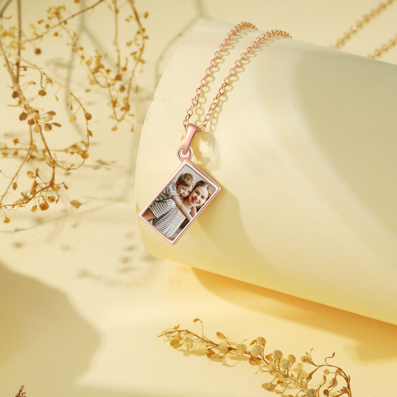 Collier Personnalisé avec Photo et Pierre de Naissance Argent/Noir/Or/Or Rose | Jessemade