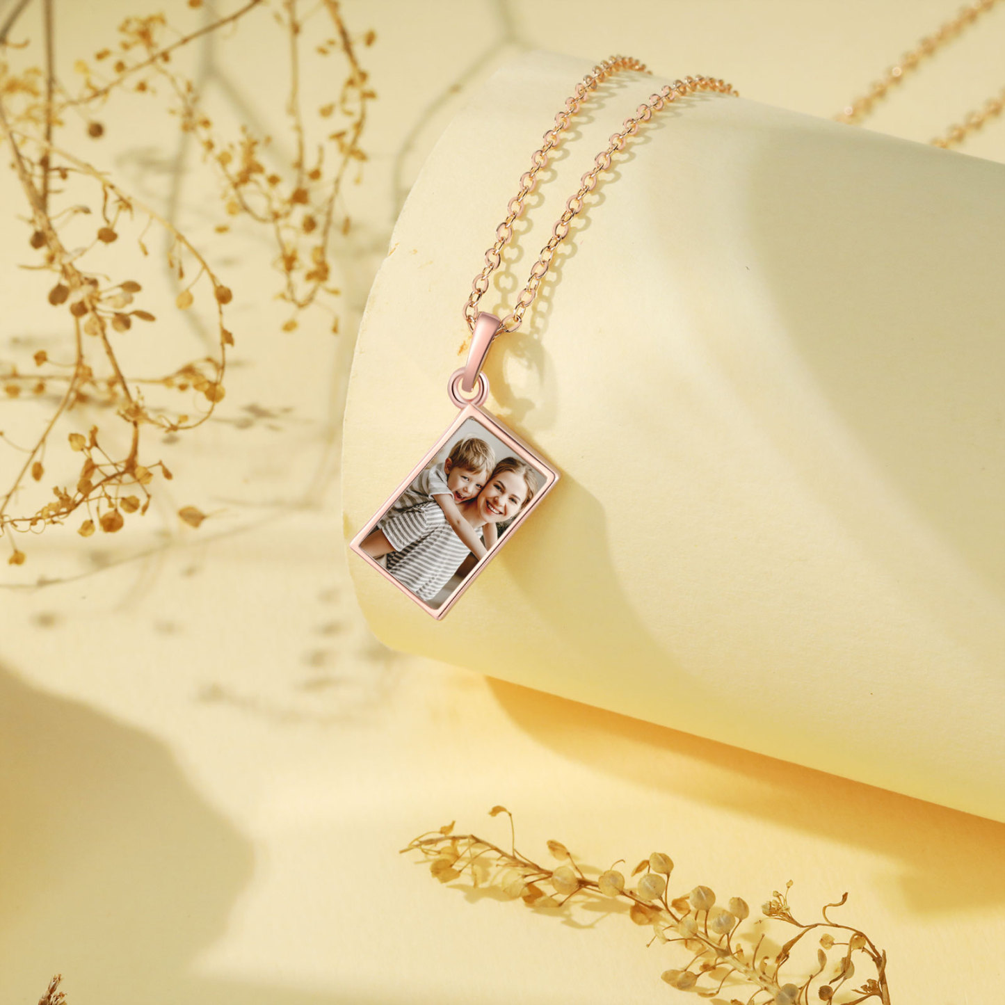 Collier Personnalisé avec Photo et Pierre de Naissance Argent/Noir/Or/Or Rose | Jessemade