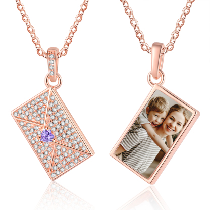Collier Personnalisé avec Photo et Pierre de Naissance Argent/Noir/Or/Or Rose | Jessemade