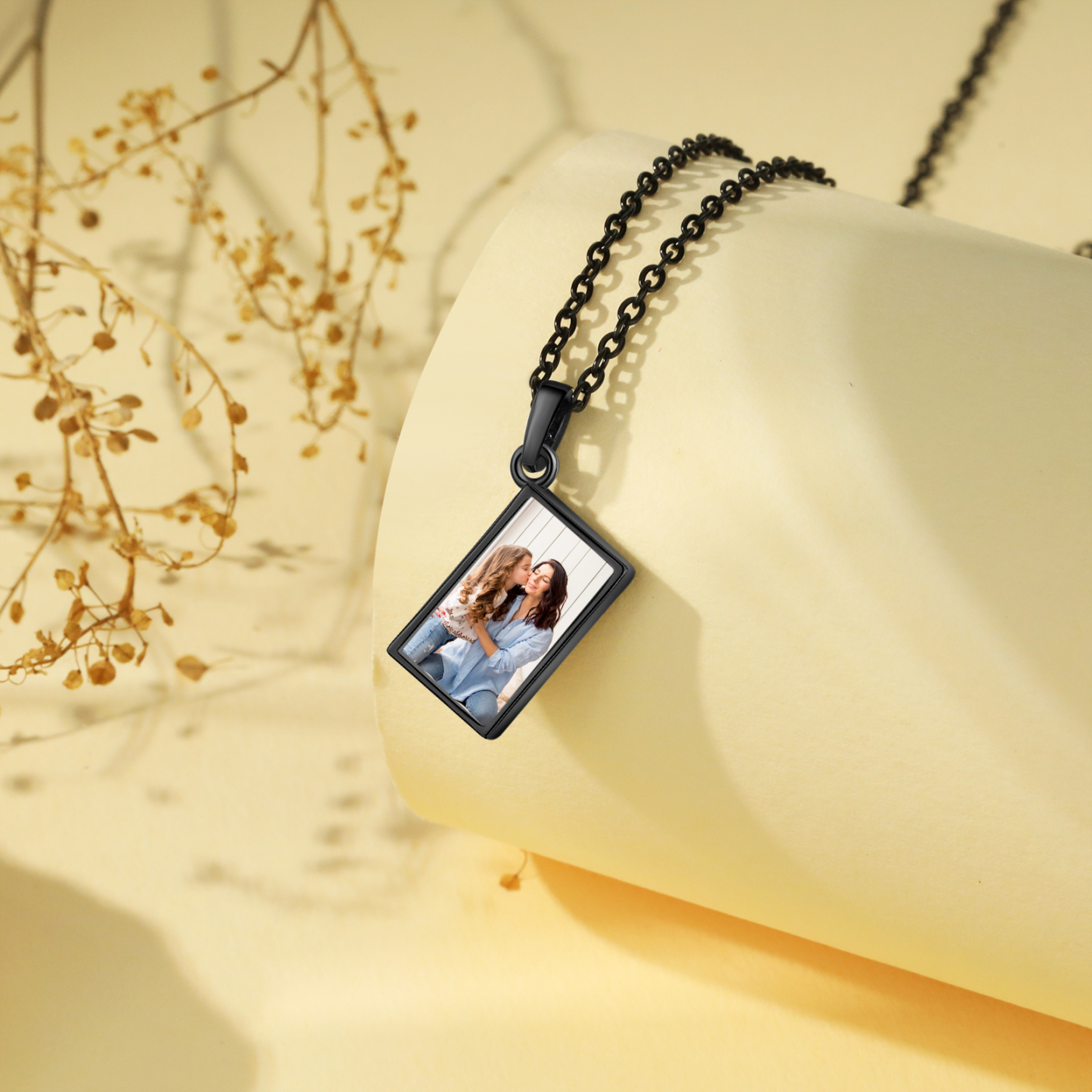 Collier Personnalisé avec Photo et Pierre de Naissance Argent/Noir/Or/Or Rose | Jessemade