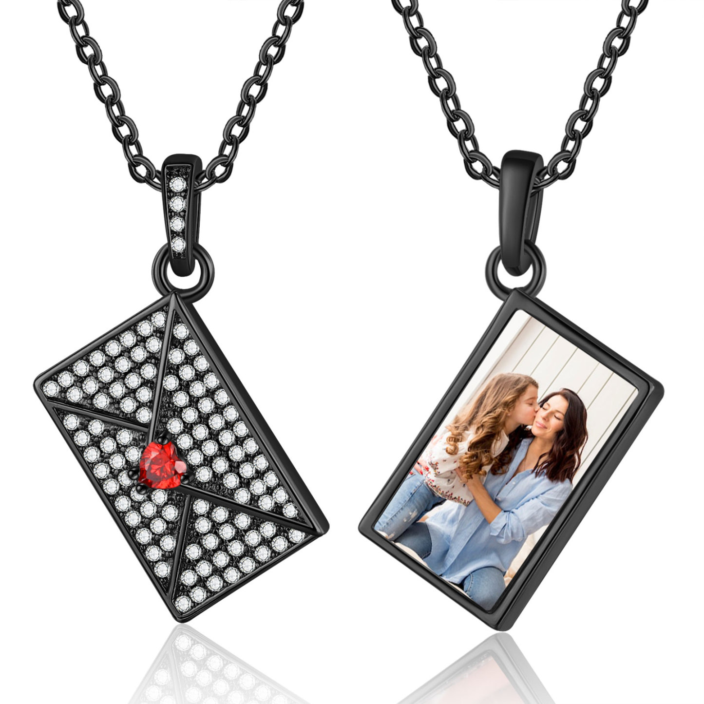 Collier Personnalisé avec Photo et Pierre de Naissance Argent/Noir/Or/Or Rose | Jessemade