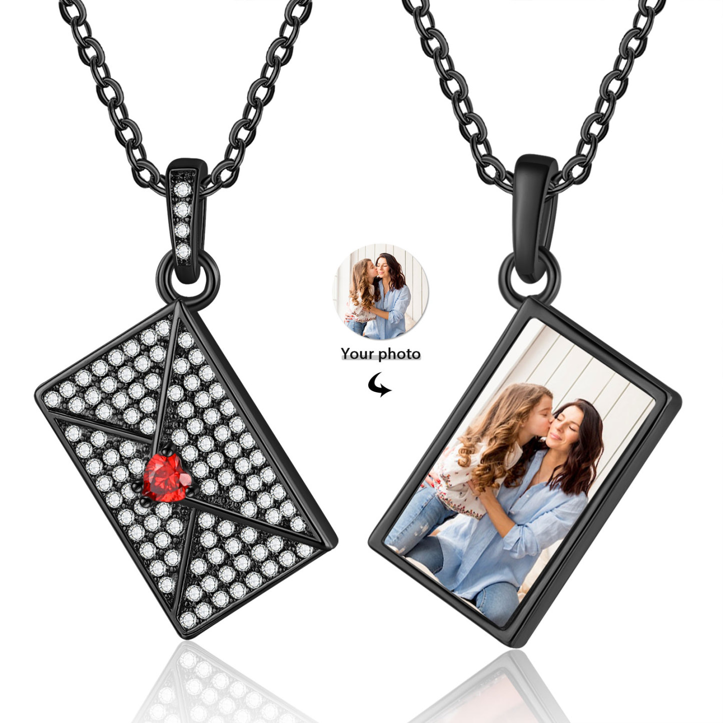 Collier Personnalisé avec Photo et Pierre de Naissance Argent/Noir/Or/Or Rose | Jessemade
