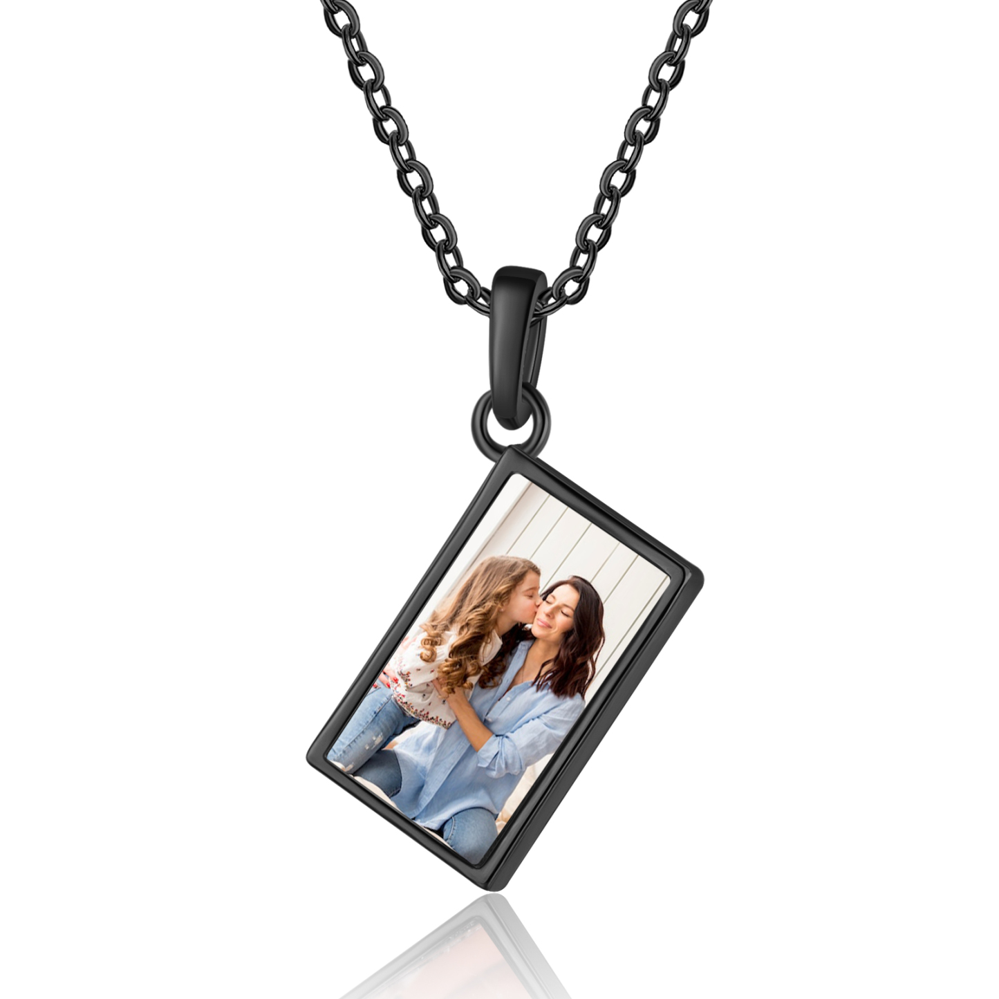 Collier Personnalisé avec Photo et Pierre de Naissance Argent/Noir/Or/Or Rose | Jessemade