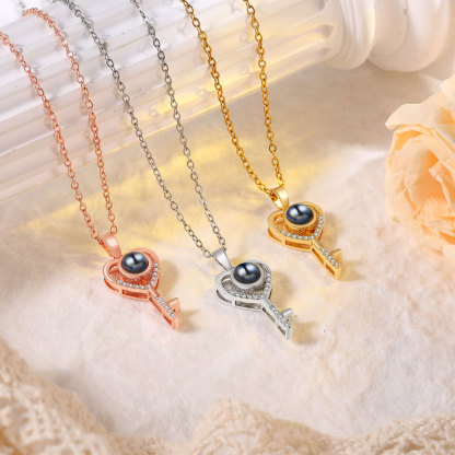Collier Clé en Forme de Cœur Projection de Pierre avec 1 Photo Personnalisée Collier Personnalisé | Jessemade