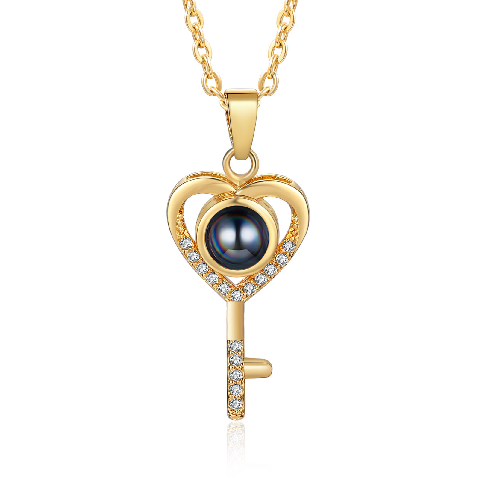Collier Clé en Forme de Cœur Projection de Pierre avec 1 Photo Personnalisée Collier Personnalisé | Jessemade