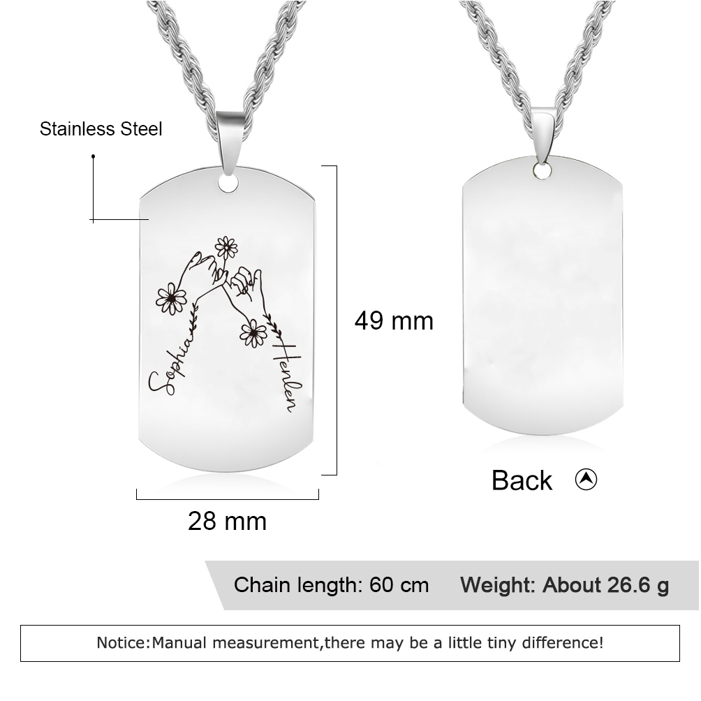 Collier Personnalisé en Acier Inoxydable avec Prénoms Gravés Argent/Noir | Jessemade