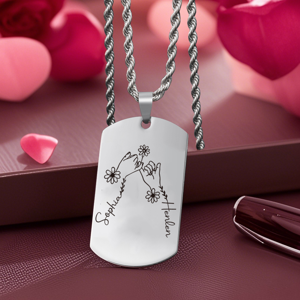Collier Personnalisé en Acier Inoxydable avec Prénoms Gravés Argent/Noir | Jessemade