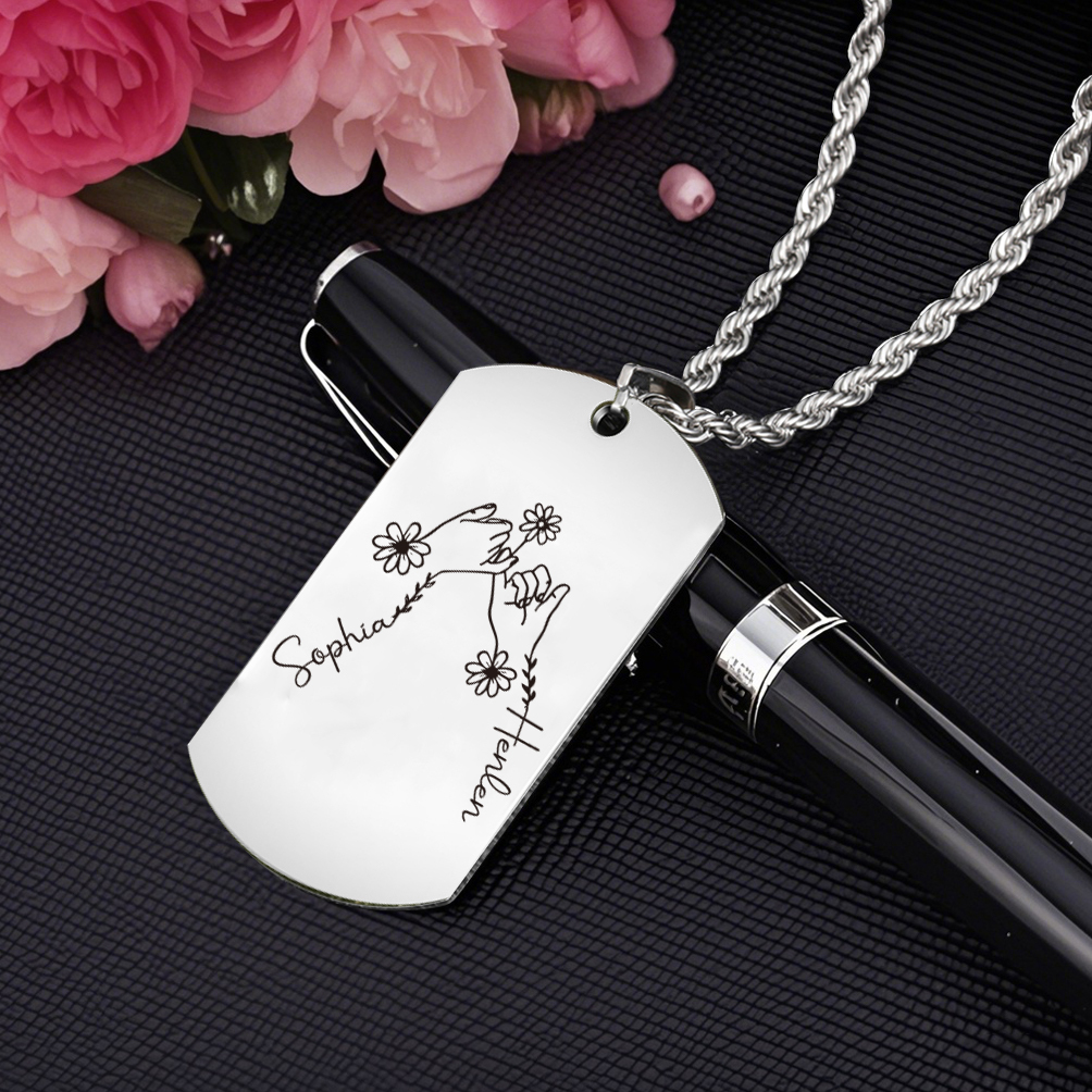Collier Personnalisé en Acier Inoxydable avec Prénoms Gravés Argent/Noir | Jessemade