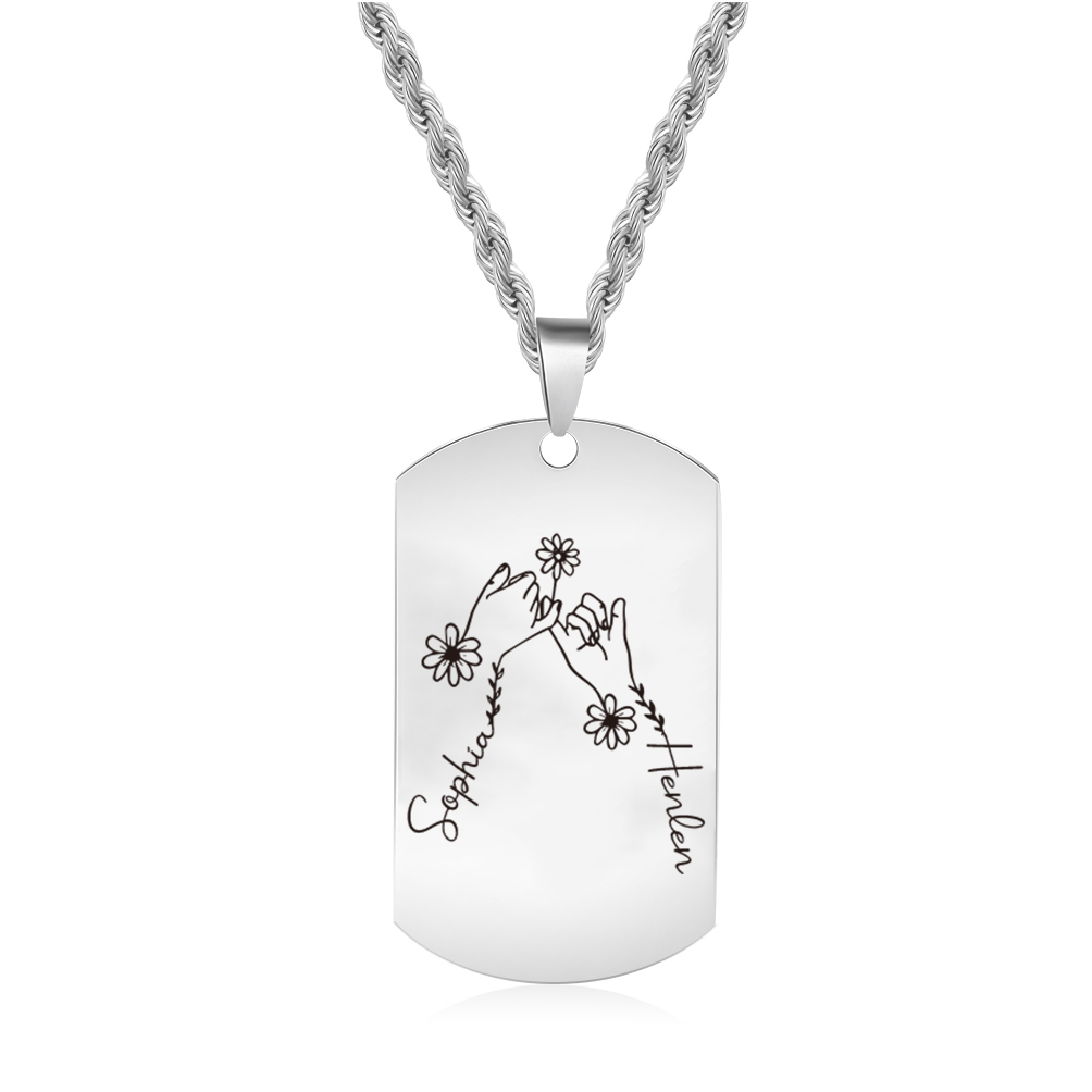 Collier Personnalisé en Acier Inoxydable avec Prénoms Gravés Argent/Noir | Jessemade