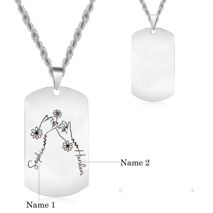 Collier Personnalisé en Acier Inoxydable avec Prénoms Gravés Argent/Noir | Jessemade