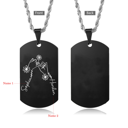 Collier Personnalisé en Acier Inoxydable avec Prénoms Gravés Argent/Noir | Jessemade