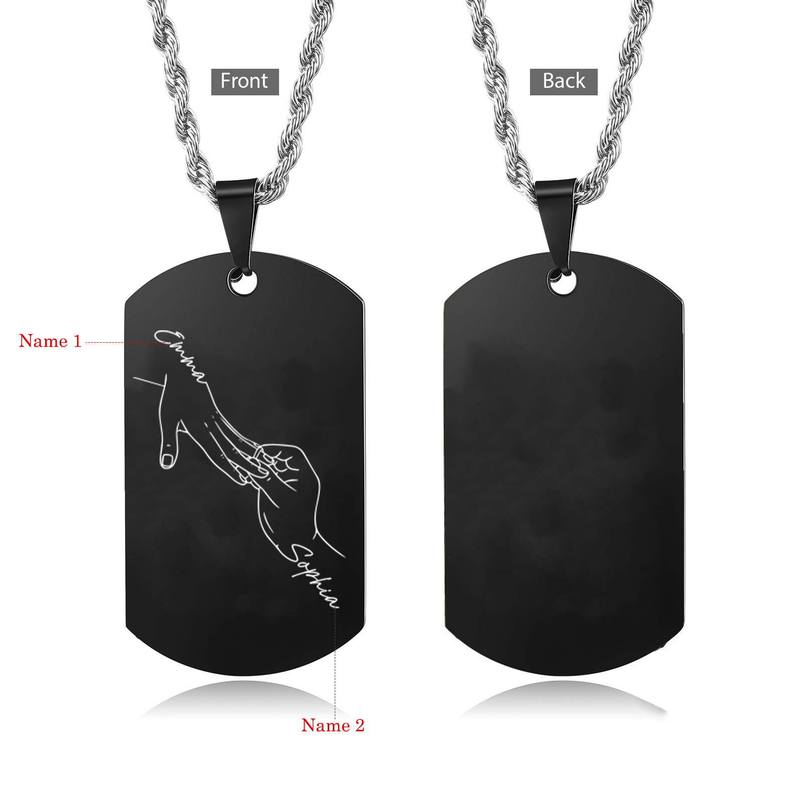 Collier Personnalisé en Acier Inoxydable avec Prénoms Gravés pour Couple | Jessemade