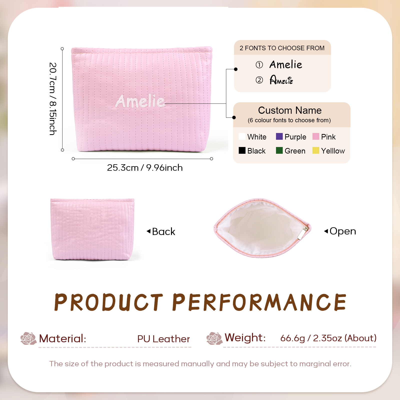 Trousse De Maquillage en cuir PU Personnalisé avec 1 Prénom Sac De Maquillage Pour Femmes | Jessemade