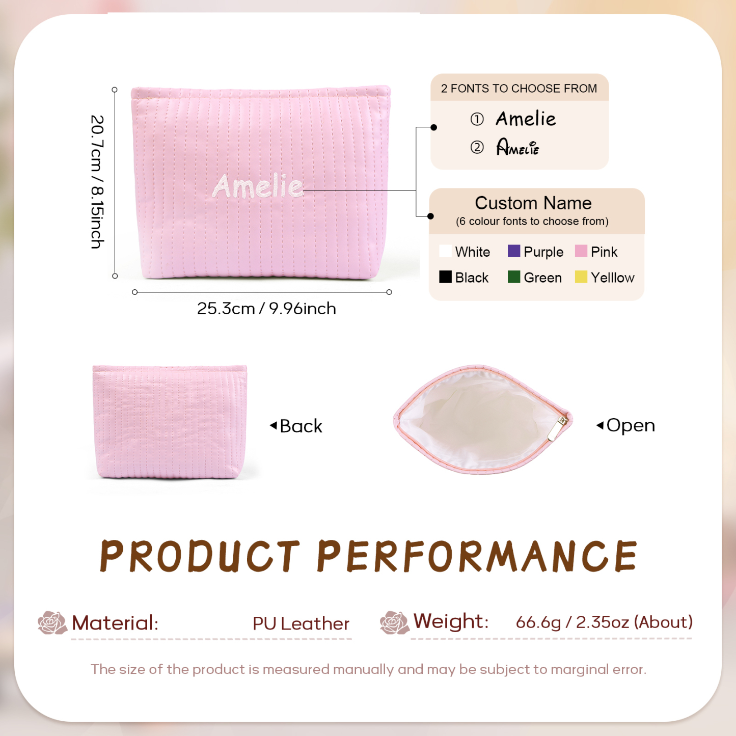 Trousse De Maquillage en cuir PU Personnalisé avec 1 Prénom Sac De Maquillage Pour Femmes | Jessemade