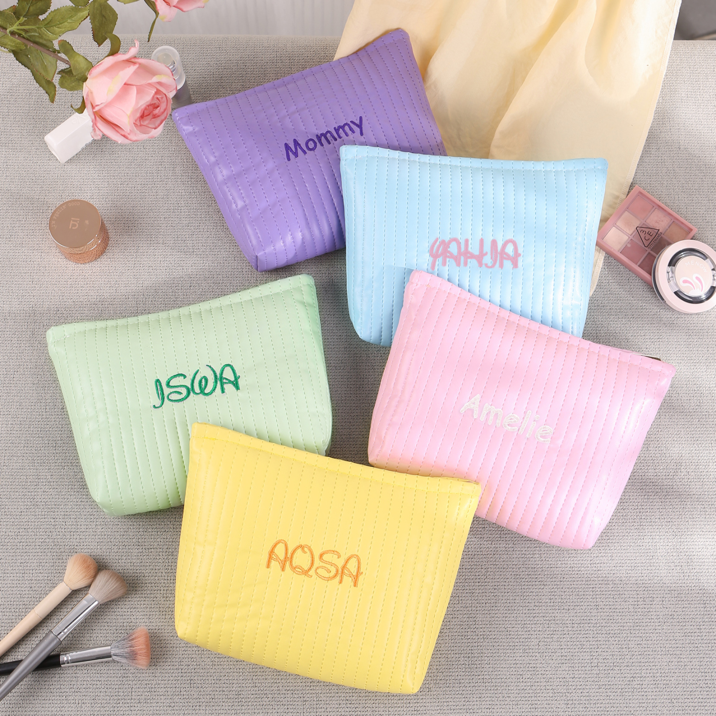 Trousse De Maquillage en cuir PU Personnalisé avec 1 Prénom Sac De Maquillage Pour Femmes | Jessemade