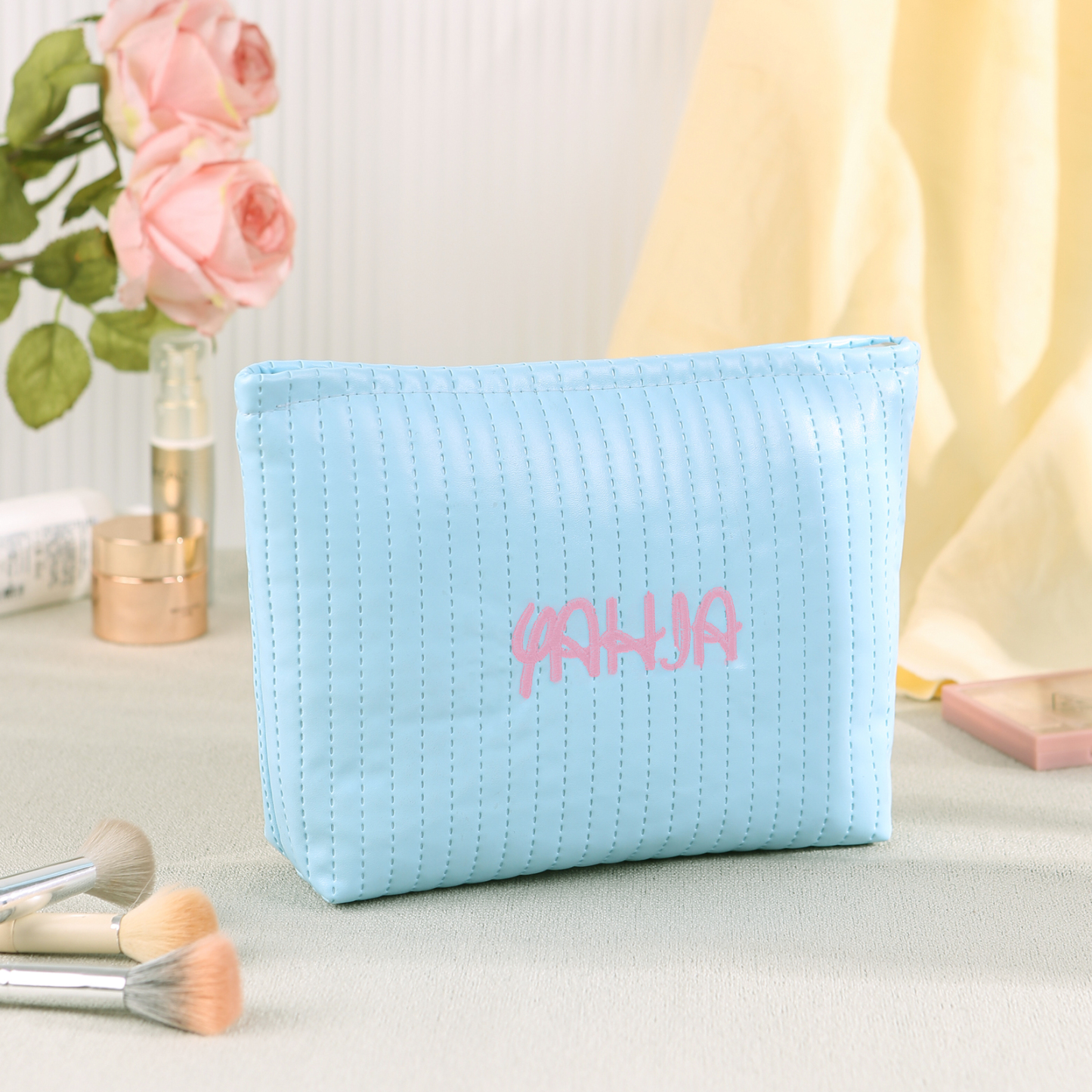 Trousse De Maquillage en cuir PU Personnalisé avec 1 Prénom Sac De Maquillage Pour Femmes | Jessemade