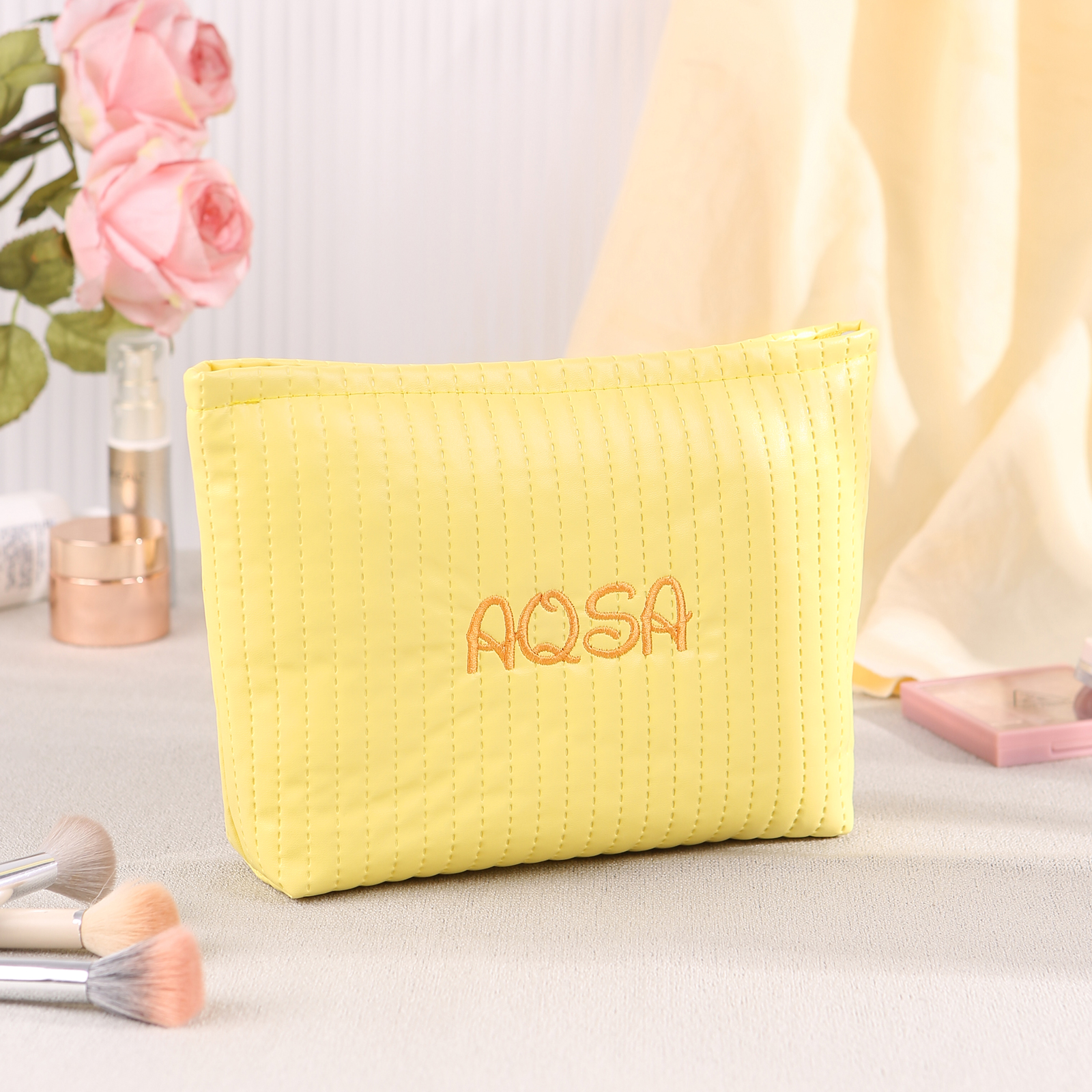 Trousse De Maquillage en cuir PU Personnalisé avec 1 Prénom Sac De Maquillage Pour Femmes | Jessemade