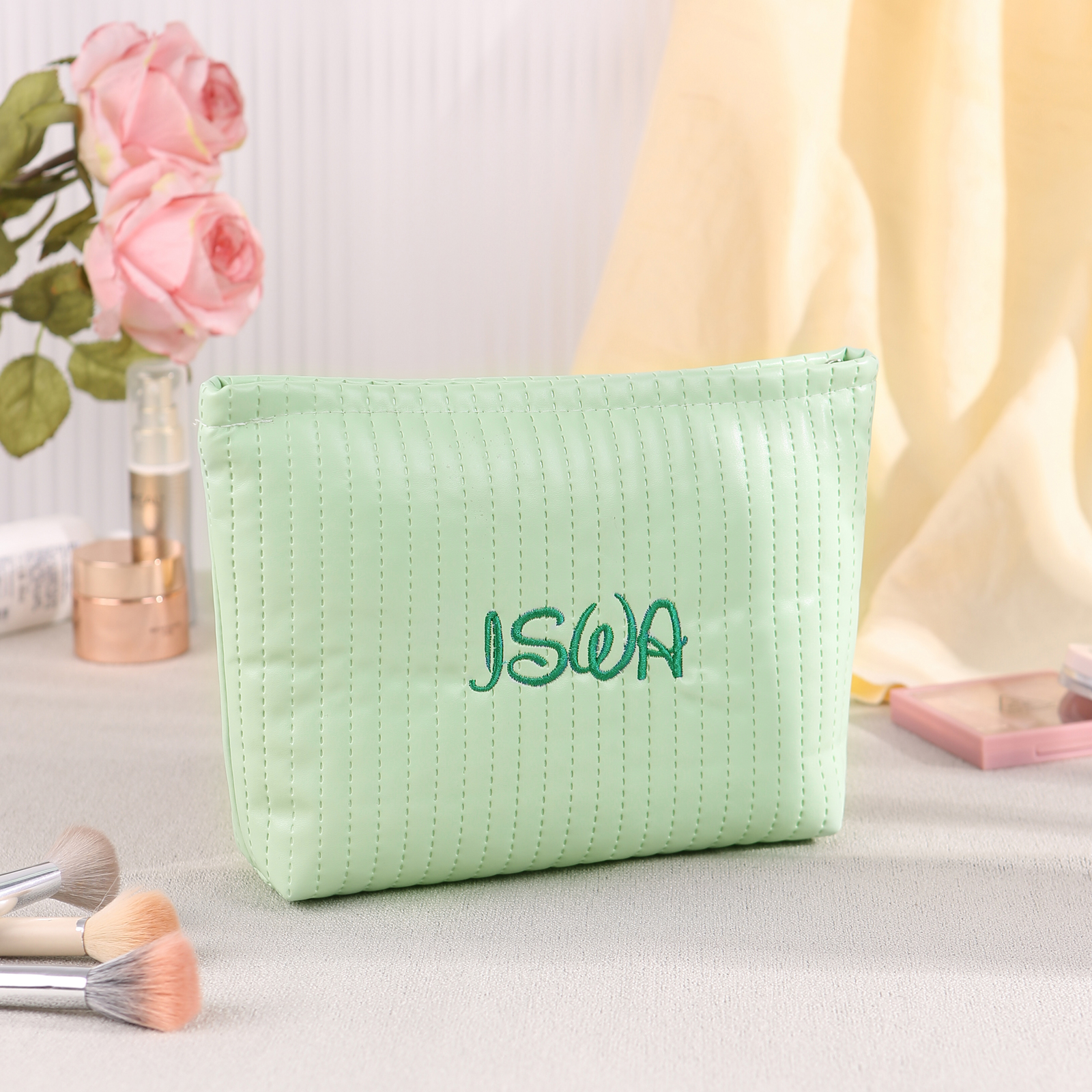 Trousse De Maquillage en cuir PU Personnalisé avec 1 Prénom Sac De Maquillage Pour Femmes | Jessemade