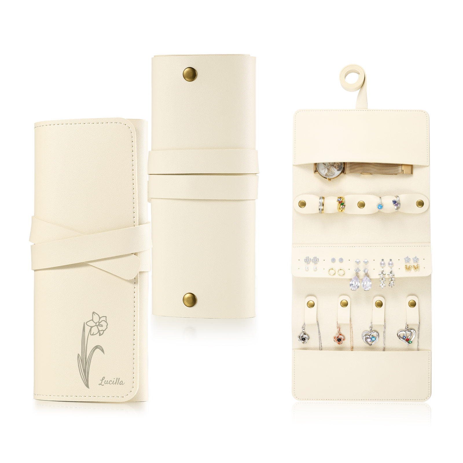 Trousse de Maquillage Personnalisé avec Fleurs de Naissance et Prénom Pochette porte-bijoux personnalisée pour Femme | Jessemade