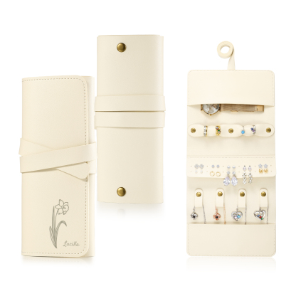 Trousse de Maquillage Personnalisé avec Fleurs de Naissance et Prénom Pochette porte-bijoux personnalisée pour Femme | Jessemade