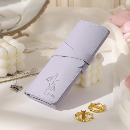 Trousse de Maquillage Personnalisé avec Fleurs de Naissance et Prénom Pochette porte-bijoux personnalisée pour Femme | Jessemade