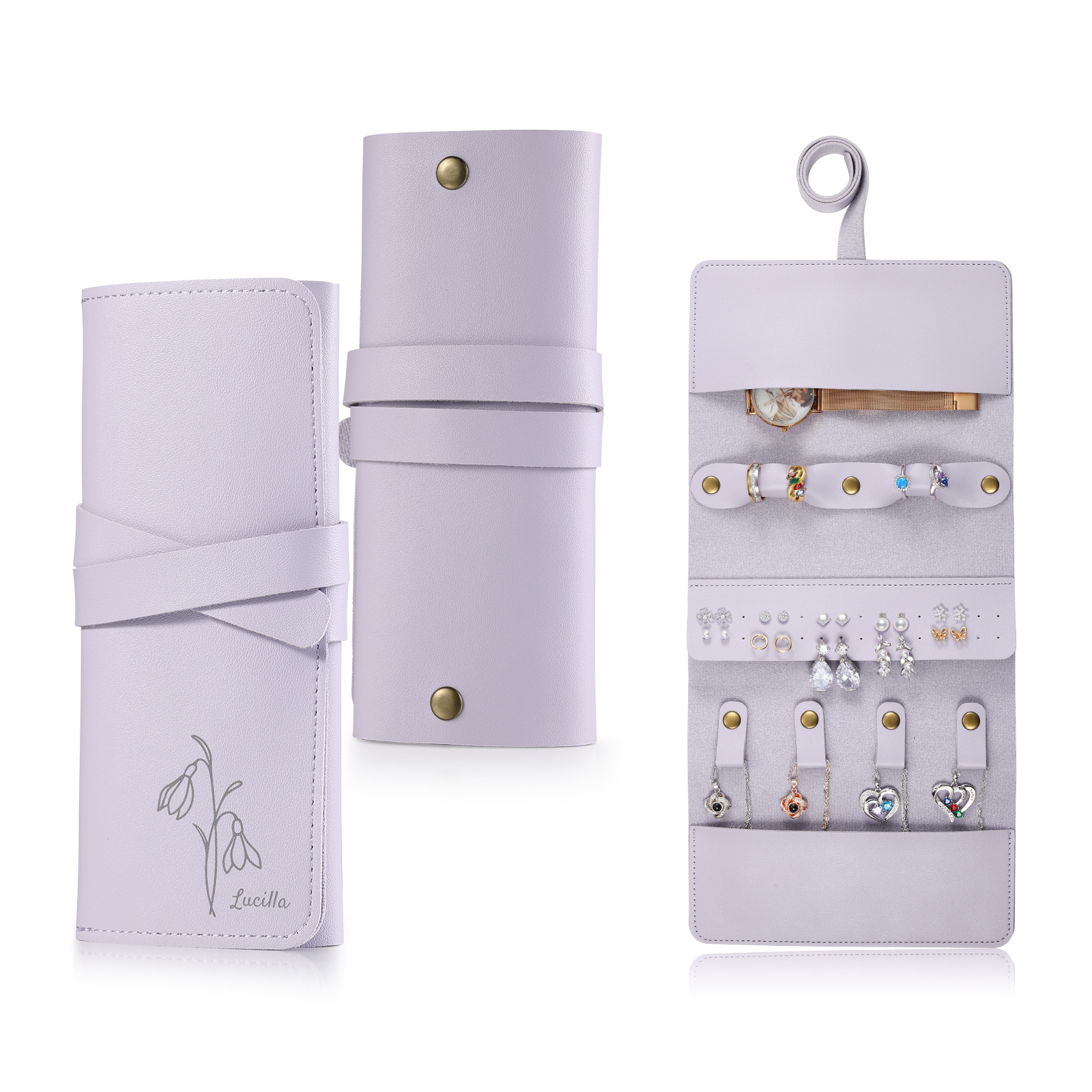 Trousse de Maquillage Personnalisé avec Fleurs de Naissance et Prénom Pochette porte-bijoux personnalisée pour Femme | Jessemade