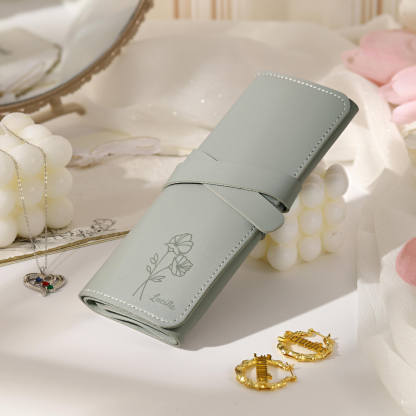 Trousse de Maquillage Personnalisé avec Fleurs de Naissance et Prénom Pochette porte-bijoux personnalisée pour Femme | Jessemade